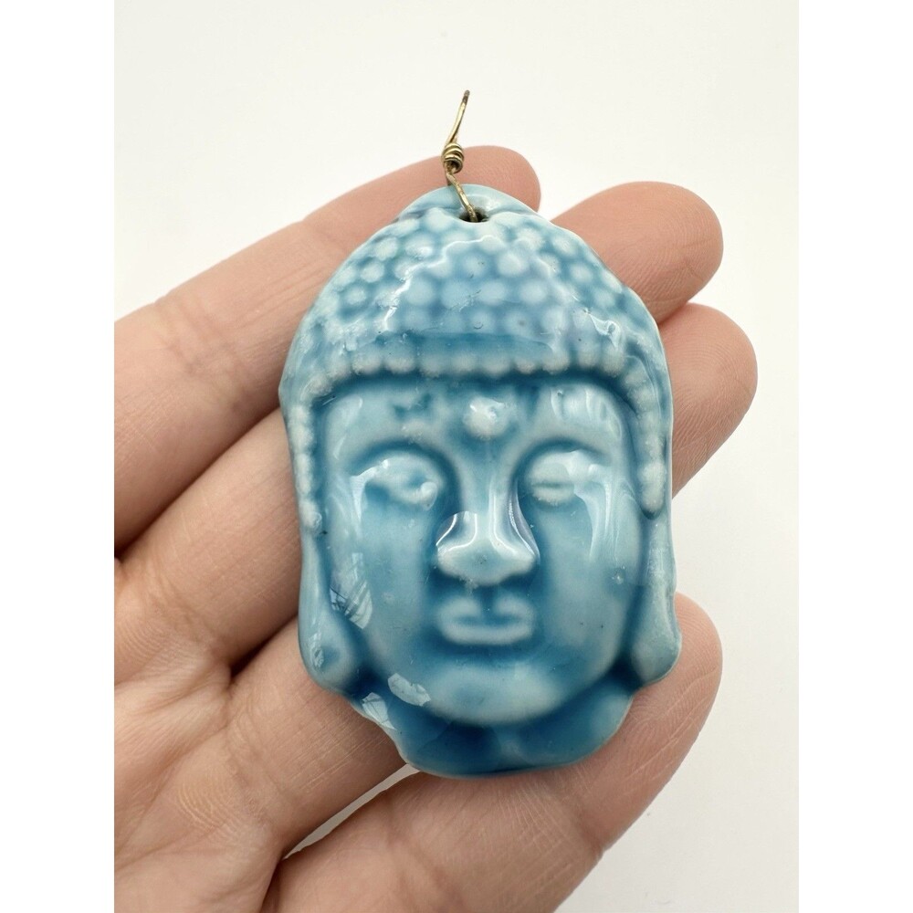 Handmade Blue Ceramic Buddha Pendant